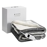 Navaris Heated Throw Blanket - 50x60 in - Comfort with 10 Heat Modes, Plug in Electric Heater Overblanket - Overheat Protection Machine Washable Faux Fur Top Cover Blanket - Grey White