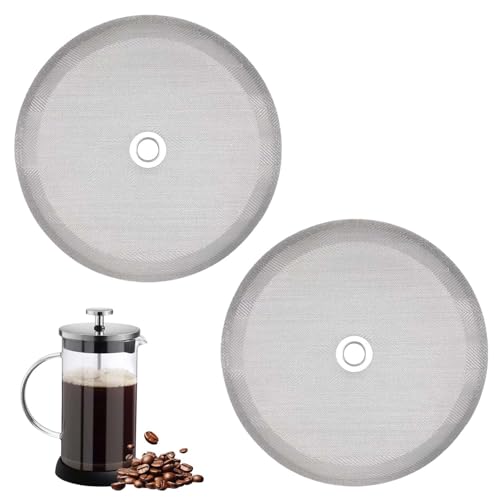 2PCS French Press Cafetiere Coffee Filter Mesh, Replacement Stainless Steel Reusable Mesh Filters Screen 4 Inch for 8 Cup/ 34 OZ/ 1000 ml Coffee Tea Makers Y3FYHLW
