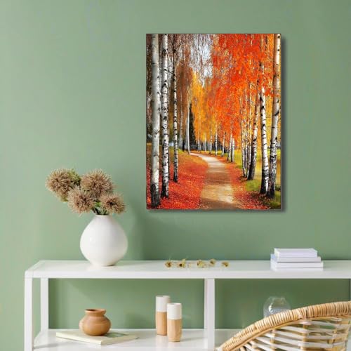 Cuadro de paisaje otoñal para decorar un dormitorio cálido y moderno sin marco 2