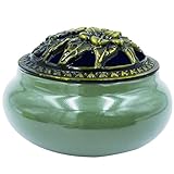 Räuchergefäß aus Keramik mit Räucherstäbchenhalter und isolierender feuerfester Baumwolle (hellgrün)