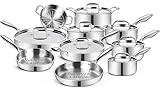 EWFEN Stainless Steel Cookware Set, 3 Ply 17 Piece Stainless Steel Pot and Pan Set, Oven Dishwasher Safe | Induction Compatible Frying Pans, Saucepans, Saute Pan & Stock Pot, PFOA, PTFE & PFOS Free