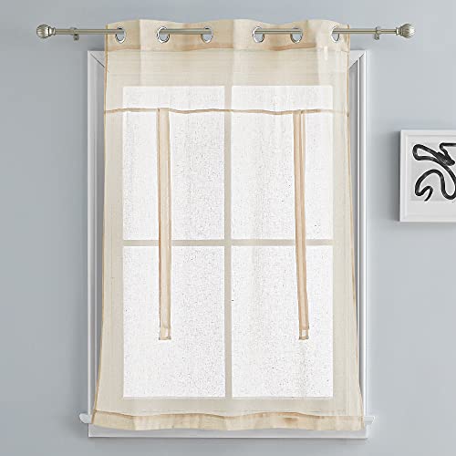 Pony Dance Bathroom Curtains Window - Farmhouse Sheer Valance Linen Look Textured For Kitchen Tie Up Curtain Room Decor Length Adjustable Balloon Blind, W 42 X L 54 In, Beige, 1 Panel #TOP1