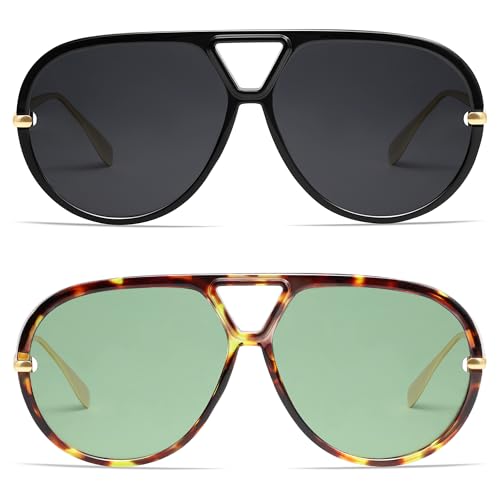 Image of VANLINKER Oversized Trendy Polarized Aviator Sunglasses for Women Men Retro Round Sunglasses Vintage Shield Shades VL9798