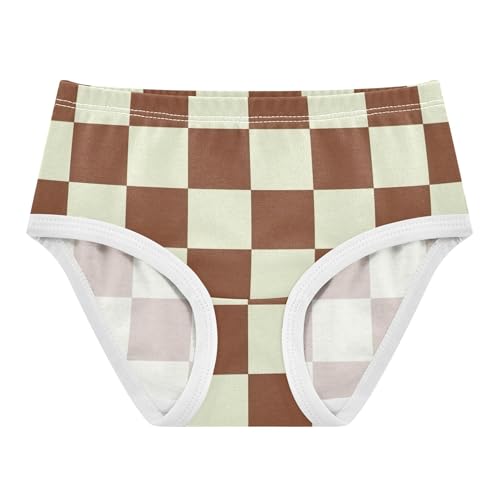 Aesthetic Toddler Girls Underwear 2t Cotton Panties for Girl Brown Checkerboard Squares White Briefs Underpants