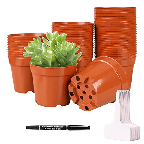FUCNEN Lot de 50 Mini Pots de Fleurs en Plastique pour semis, Culture de boutures, diamètre supérieur 8,5 cm, diamètre inférieur 6 cm, Couleur Terre Cuite, FUCNENPPTS-B004-508CM Cover