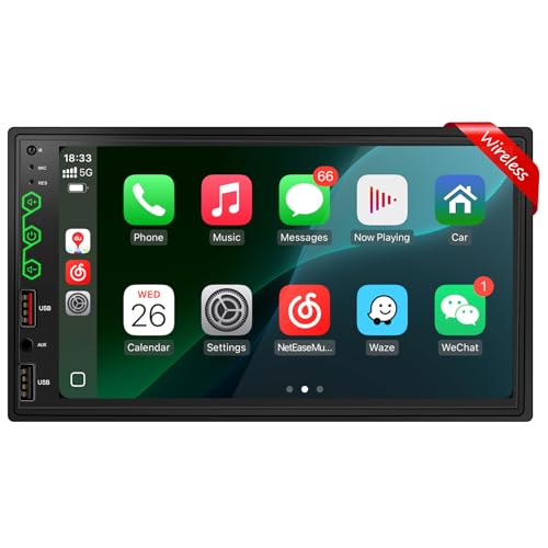 [Upgraded DSP] 7'' Wireless Double Din Car Stereo Apple Carplay Android Auto, 240W Enhanced DSP Sound, FM/AM Radio, 7 Inch LCD Ultra HD Touchscreen, Bluetooth Handsfree, Waterproof Backup Camera, SWC