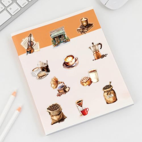 Image of 50 PCS Retro Coffee Stickers for Scrapbooking Journaling Junk Journal Scrapbook Supplies - Waterproof Transparent PET Aesthetic Decals for Resin Crafts Decorative Art Crafts (Retro-3)