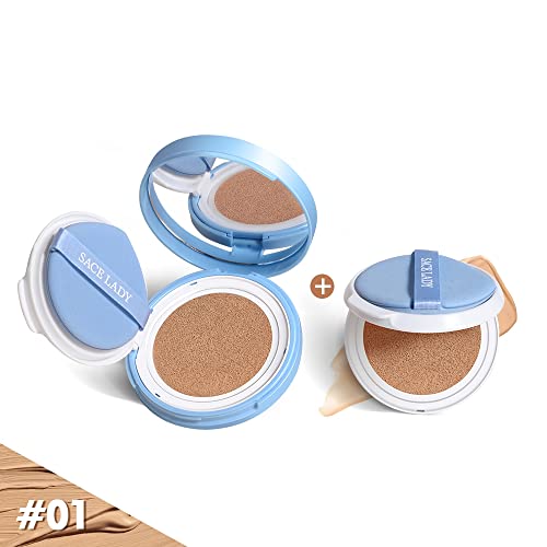 Air Cushion Bb Cream Foundation Spf 50+++ With Refill, Natural Coverage Cushion Foundation Makeup, Moisturizing Oil Control Long Lasting Cover Face Blemishes, Even Skin Tone Foundation Makeup Base, Refill Included, 0.53Oz (#01 Light Natural) #TOP1