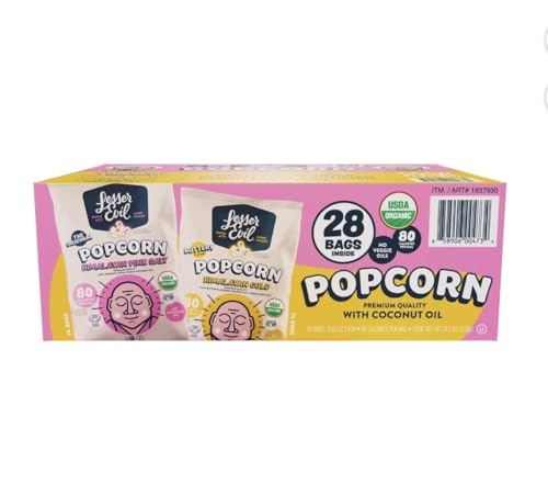 LesserEvil Premium Popcorn Variety Pack, Himalayan Pink Salt and Himalayan Gold, 0.65 oz., 28 Bags