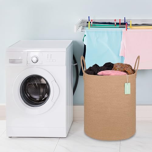 BOSROTY Large Blanket Basket, Tall Laundry Hamper 65L, Nursery Basket with Handles for Storage Toys Clothes Towels, Cotton Rope Woven Organiser, 40 x 50 CM, Jute - Image 8