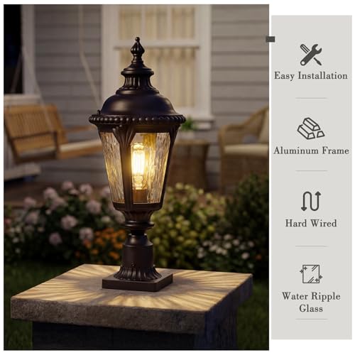 Image of Emliviar 22.4 Inch Modern Exterior Post Lantern with Water Ripple Glass, Oil Rubbed Bronze Lamp Post Outdoor Lighting, E26 Base 60W Max, XE265P-M ORB-SW