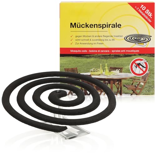 com-four&reg; 10x Antim&uuml;cken-Spiralen mit St&auml;nder, die M&uuml;ckenspirale vertreibt M&uuml;cken, Moskitos und andere Insekten auf Balkon, Terrasse, Garten und...
