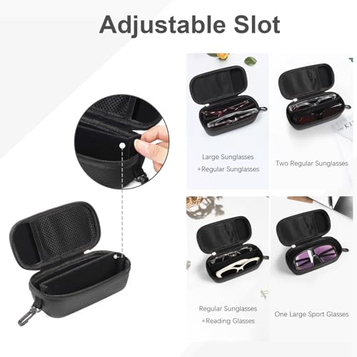Image of Bukere Double Eyeglasses Case with Adjustable Slots, EVA Hard-shell Travel Dual Glasses Sunglasses Organizer for Men Women