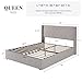 Allewie Queen Size Lift Up Storage Bed, Button Tufted Headboard with Wingback, Hydraulic Support, No Box Spring Needed, Light Beige