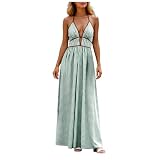 Vestido Bohemio Largo para Mujer Temporada Verano 2026 Tejido Algodón Lino Transpirable Sin Mangas Tirantes Delgados Espalda Abierta Corte Linea A Suelto Elegante Casual para Ocasiones Informales (M)