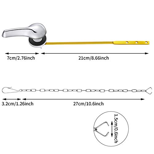 Minatee 2 Pieces Toilet Flush Handle Flush Replacement Lever Toilet Tank Flush Lever Handle with 2 Pieces Stainless Steel Flapper Chains for Most Front Mount Toilets - Thumbnail 2