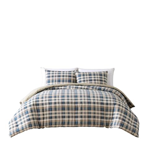 Image of Eddie Bauer - Queen Comforter Set with Shams, Cotton Reversible Bedding, Medium Weight All-Season, Dorm Room Essentials, Port Gamble Indigo
