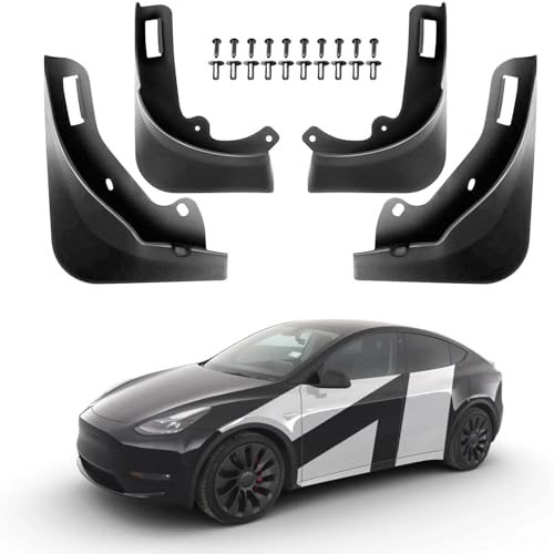 Image of Model Y Mud Flaps 2022 Splash Guards Matte Black Front & Rear Fender Protection Mudflaps No Need to Drill Holes for Tesla Model Y 2020 2021 2022 2023 2024 (Set of 4)