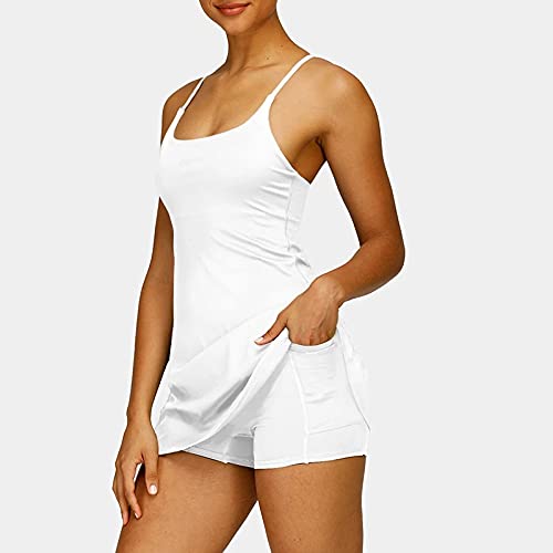 SIZHINAI Saia de treino feminina, atlética, sem mangas, vestido curto de tênis com bojo removível no