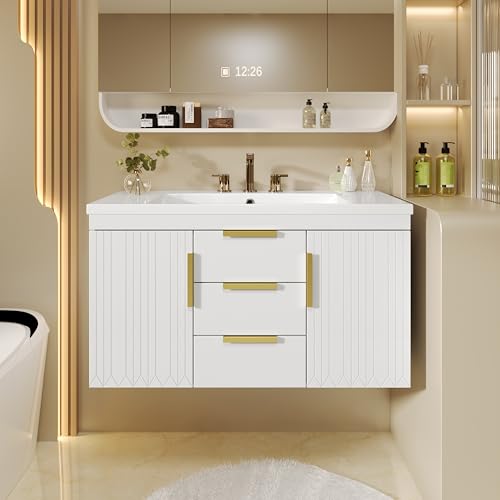 Virubi 36 Inch Bathroom Vanity with Sink, Wall Mounted Bathroom