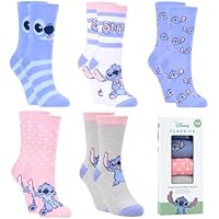 Disney Stitch Calcetines Niña, Diseño Stitch Set de 5 Calcetines