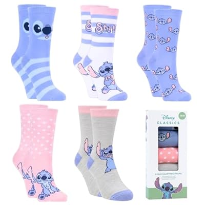 Disney Stitch Calcetines Niña, Diseño Stitch Set de 5 Calcetines Clasicos para Adolescentes y Mujer, Talla EU 35/38 | Ya disponible en tu tienda friki favorita! En mundofriki.es!