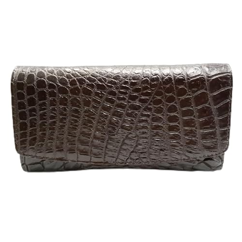 New Brown Alligator Leather Belly Skin Women Tri-fold Clutch Wallet Purse.