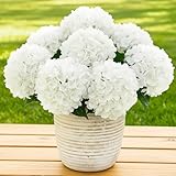 UV Resistant Hydrangeas 6 Bundles with 30 Heads Artificial Faux Silk Flowers for Garden Porch Yard Window Box Wedding Decoration Bush for Outdoor Front Door Garden Decor Potted Topiary(White)