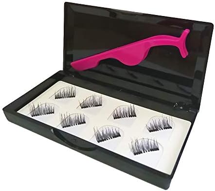 False Magnetic Eyelashes 8 Pieces No Glue,Thin Magnet Lightweight 3D Reusable Lashes Extensions (2 pairs with Tweezers)