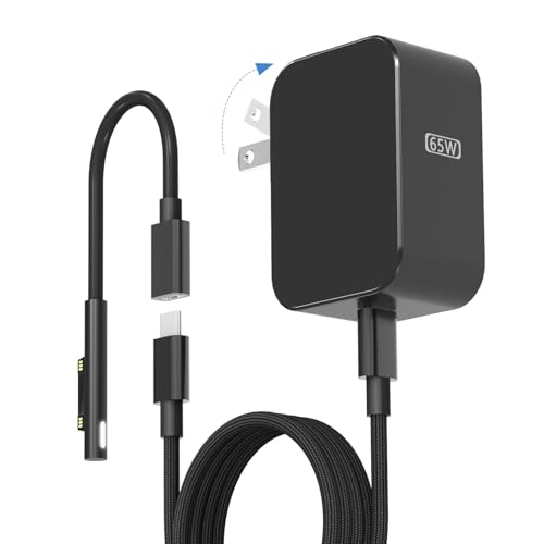 New 65W Surface Charger with Foldable AC Plug, Compatible with Surface Pro Charger 13 11,12,10,9,8,7+,7,6,5,4,3,X, Surface Book3,2,1, Laptop & Tablet, Supporting 44W 36W 24W Charging Needs