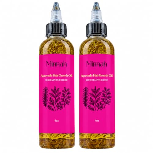 Minnah Hair Growth Oil Extra Strength Rosemary Fenugreek Castor Oil Natural Herbal Scalps Hair Care Aceite de Romero para el Cabello (2 PCS)