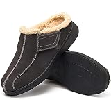 EVGLOW Male Slippers Winter Warm House Cozy Plantar Fasciitis Non Slip Arch Support Suede Leather Me