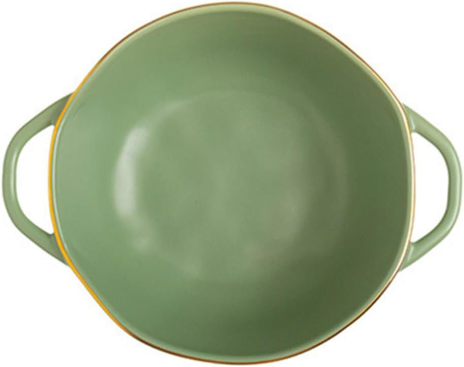 Ceramic Double Handle Soup Bowl Matcha Green Baking Dish Oven-safe Rice Serving Bowl for Household Salad and Mixing Use