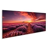 120 x 40 cm - Panorama islandburner Tableau sur toile Coucher de soleil sur les champs de lavande sans fin Coucher de soleil magique Images murales Poster