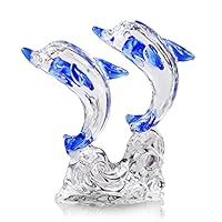 H&D HYALINE & DORA Double Crystal Glass Dolphins Figurines Collectibles, Sea Animal Sculpture Statue, Home Desk Decoration Gift