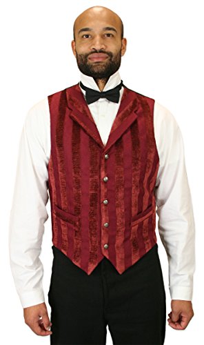 Historical Emporium Men's Thompson Striped Velvet Dress Vest S Burgundy