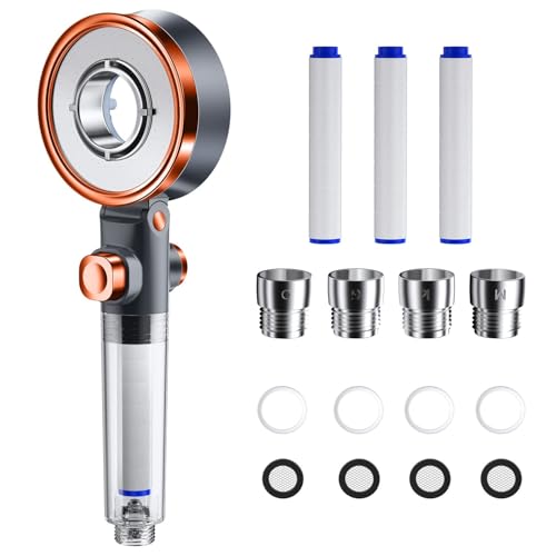 シャワーヘッド マイクロナノバブル 【塩素除去・極細水流・80%節水】 シャワーヘッド 高水圧 手元止水 3段階モード 4種類アダプター付き 軽量 保温 保湿 水漏れ防止 ミスト G1/2接続規格 毛穴汚れ除去 分解可能 掃除便利 塩素除去フィルター3本付