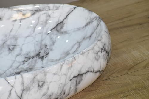 Image of Designer Counter Top Wash Basin | Tabletop Ceramic Bathroom Sink | Wash Basin Over Counter | Wash Basin For Bathroom, Living Room (24 x 15 x 6 Inch) (Glossy White N Black Strip)