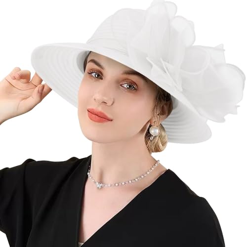 Image of DRESHOW Lady Derby Dress Church Bowler Cloche Hat Bowknot Organza Bridal Cap for Wedding