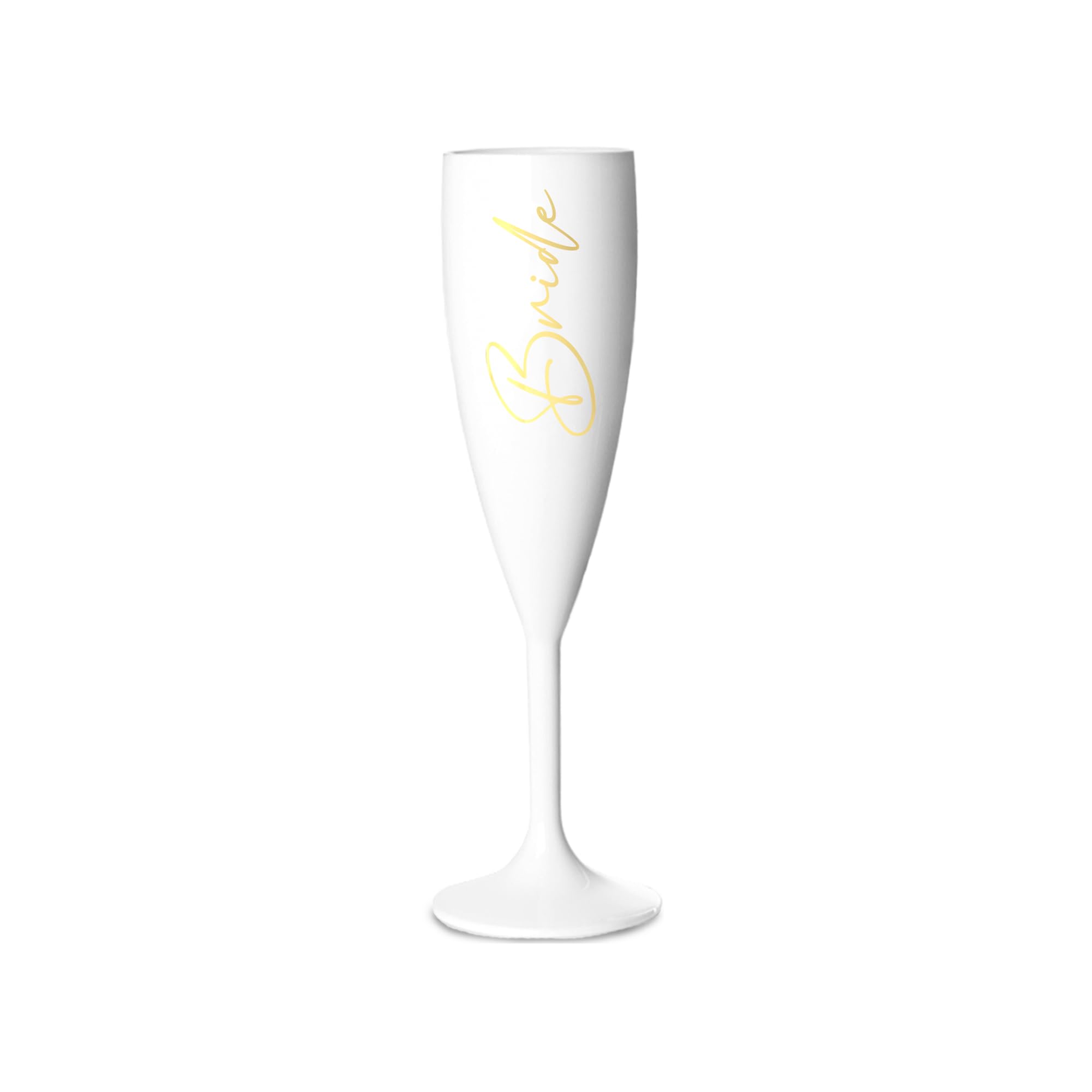 Print Maniacs Champagne Premium White Flute Glass Bride Groom Mr Mrs Wedding Maid Honour Wine Cocktail Prosecco Celebrations Gift (Gold, Bride)