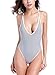 Shekini Women's High Cut One Piece Backless Thong Swimsuits (S, Grey)