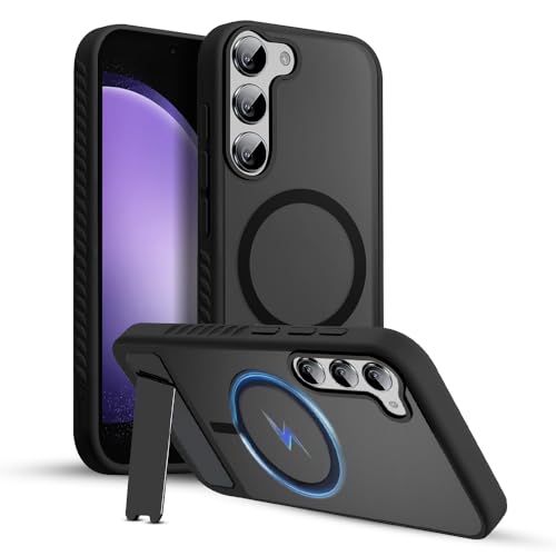 Image of KARWAN️Ultra Hybrid Matte Back Cover Case Compatible with Stand Magnetic for Samsung Galaxy S23 Plus | Mag-Safe Wireless Charging | Camera Bump Protection -(Black)