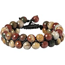 SUNYIK 8mm Round Stone Adjustable Bracelet for Unisex, Double Layers Beads Macrame Friendship Bracelets, 7"-10" Strand