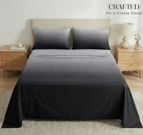 Image of VAS COLLECTIONS 300 TC Cotton Double Bedsheet for Super King Bed (108x108 in) | 7D Digital Printed Solid Bedsheet with 2 Pillow Covers | Soft, Wrinkle Packaging | Grey Shade