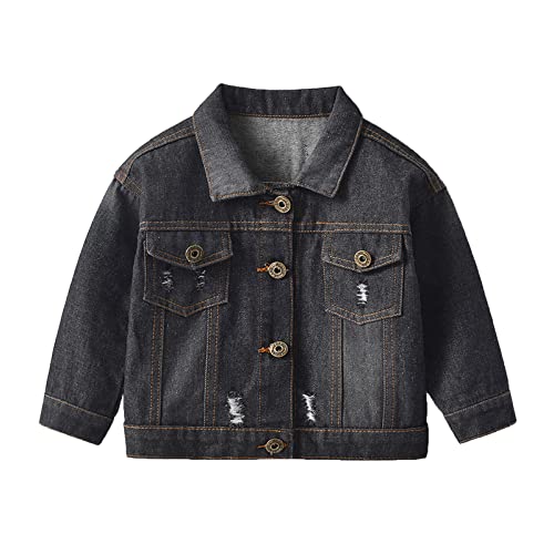Kids Boys Denim Jacket Ripped Button Down Jeans Coat Long Sleeve Cowboy Outwear Fall Winter Casual Jackets With Pocket