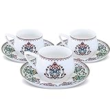 Karaca Nakkash Türkische Kaffeetassen Set Für 6 Personen, 12 Teiliges, 90 ml, 6x Espressotasse und 6x Untertasse, Mochatassen, Espressotassen Set aus Porzellan, Cappuccino