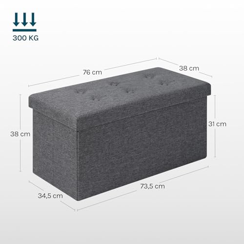 Banc Rangement Pliable 80L Gris Lin/MDF, WOLTU