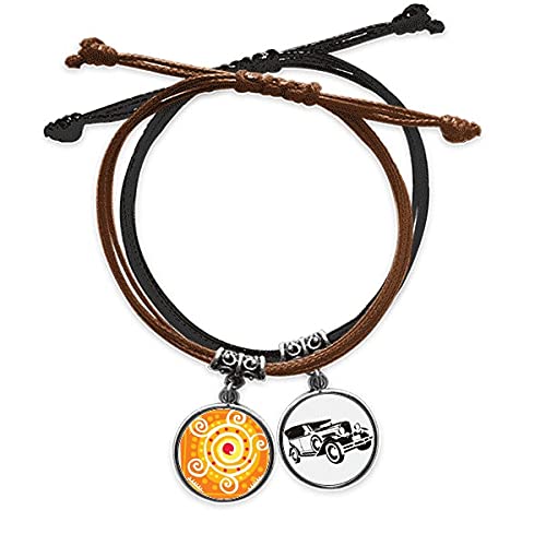 Bracelet Mexique totems civilisation antique chaîne de main corde cuir orange minibus