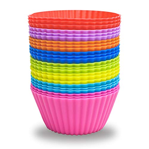 24 Pack Silicone Baking Cups Reusable Muffin Liners Non-Stick Cup Cake Molds Set Cupcake Silicone Liner Standard Size Silicone Cupcake Holder Reusable Cupcake Liners Christmas Gift (8 Rainbow Colors) by TTSAM - Used condition - US$6.96