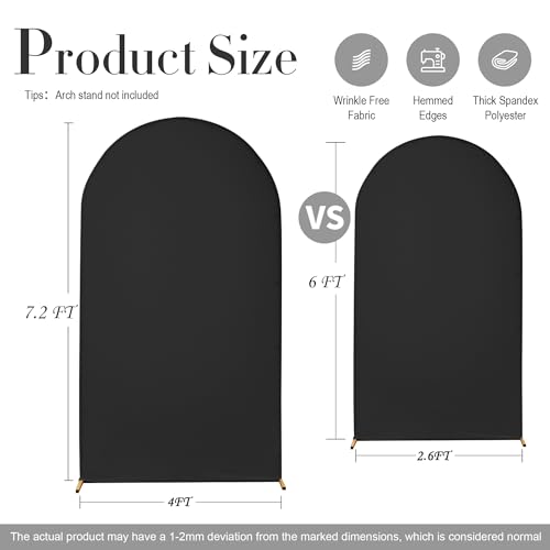 Image of Black Arch Backdrop Cover Set of 2 (7.2ft & 6ft), Chiara Arch Cover Wrinkle-Free Spandex Arch Cover for Wedding Birthday Party Baby Shower Bridal Shower Ceremony Banquet Fabric Backdrop (No Stand)